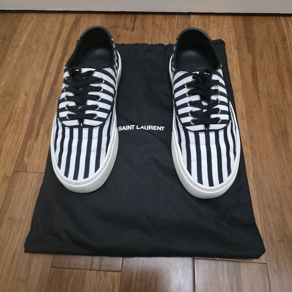 Saint Laurent Venice Black & White Striped Men's Shoes